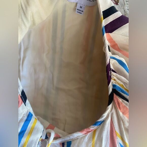 LOST + WANDER Mini Dress Cory Rainbow Cream Sz Medium  Striped Lined Boho - Picture 13 of 15